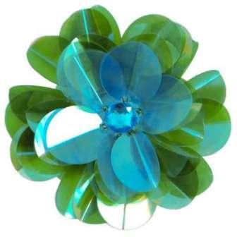 E6005 Turquoise Green Jewel Floral Sequin Beaded Applique 3.5"-applique,sequin,floral,flower,jewel,turquoise