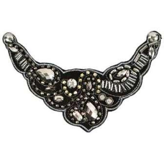 E6018 Black Silver Gem Beaded Collar Applique  8"