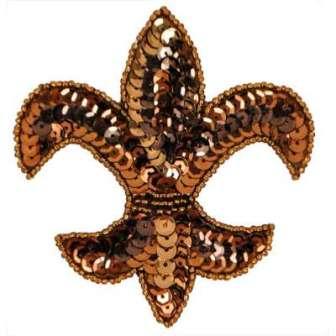 E6020  Bronze Fleur De Lis Sequin Beaded Applique 3.5"-applique,fleur,de,lis,sequin