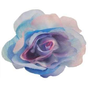 E6022  Organza Rose Blue Floral  Applique Pin Brooch 3.5"-applique,floral,flower,peach