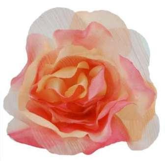E6022  Organza Rose Peach Floral  Applique Pin Brooch 3.5"-applique,floral,flower,peach
