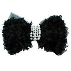 E6034  Black Pearl Bow Clip Brooch Applique 5"