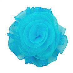 E6052 Turquoise Organza Floral Applique 2.75"