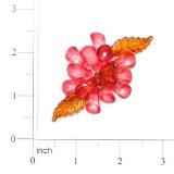Fucshia Red Gem Flower 2.5"  Pin Beaded Applique E6312-gem,embellishment,floral,sequin,beaded,beads,applique,fucshia,red,pink