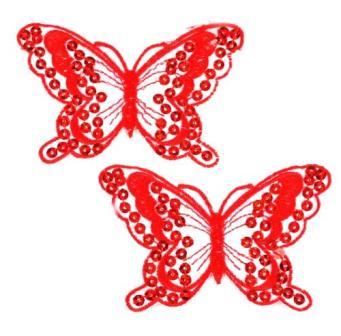 E6324  Set of Two Red Butterfly Embroidered Sequin Appliques 4"-butterfly,applique,embroidered,sequin,iron,on,embellishment,pair,red