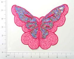 E6326 Fuchsia Butterfly Embroidered Sequin Applique 6.5"-butterfly,fuchsia,embellishment,embroidered,venise,venice,lace,victorian,sewing,sequin,sequins,applique,motif