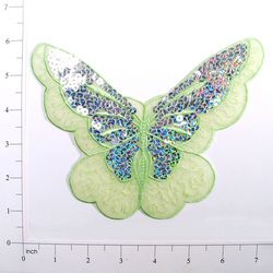 E6326 Lime Green Butterfly Embroidered Sequin Applique 6.5"-butterfly,lime,green,neon,embellishment,embroidered,venise,venice,lace,victorian,sewing,sequin,sequins,applique,motif