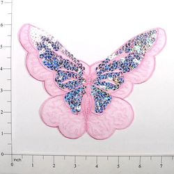 E6326 Pink Butterfly Embroidered Sequin Applique 6.5"-butterfly,pink,embellishment,embroidered,venise,venice,lace,victorian,sewing,sequin,sequins,applique,motif