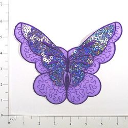 E6326 Purple Butterfly Embroidered Sequin Applique 6.5"-butterfly,purple,embellishment,embroidered,venise,venice,lace,victorian,sewing,sequin,sequins,applique,motif