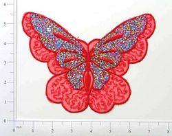 E6326 Red Butterfly Embroidered Sequin Applique 6.5"-butterfly,red,embellishment,embroidered,venise,venice,lace,victorian,sewing,sequin,sequins,applique,motif