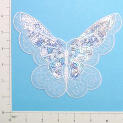 E6326 White Butterfly Embroidered Sequin Applique 6.5"-buttefly,white,embellishment,embroidered,venise,venice,lace,victorian,sewing,sequin,sequins,applique,motif