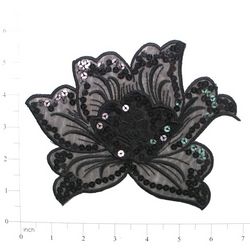 E6338  Black Rose Embroidered Sequin Applique 6.5"-rose,flower,floral,black,embellishment,embroidered,venise,venice,lace,victorian,sewing,sequin,sequins,appliques,motif