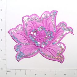 E6338  Lavender Rose Embroidered Sequin Applique 6.5"-rose,flower,floral,purple,lavender,embellishment,embroidered,venise,venice,lace,victorian,sewing,sequin,sequins,applique,motif