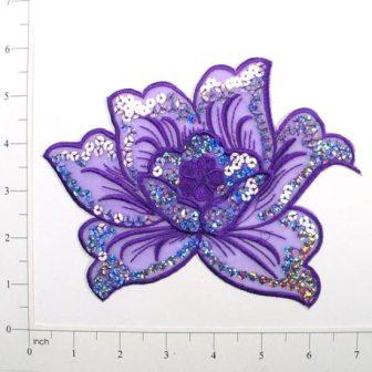 E6338  Purple Rose Embroidered Sequin Applique 6.5"-rose,flower,floral,purple,applique,appliques,motif,embroidered