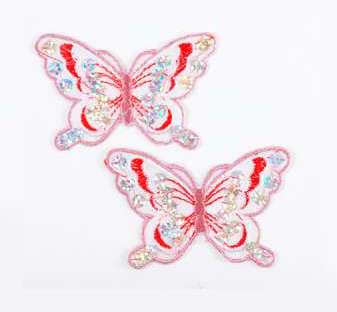 E6354  Set of (2) Red Mauve Butterfly Sequin Embroidered Appliques 2.5"