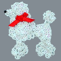 E6363  White AB Poodle Beaded Sequin Applique 3.75"