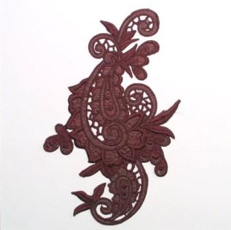 E645  Chocolate Brown Paisley Embroidered Iron On Applique 9.5"-scroll,paisley,flower,floral,brown 