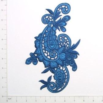 E645  Blue Paisley Embroidered Iron On Applique 9.5"-scroll,paisley,flower,floral,blue,purple, 
