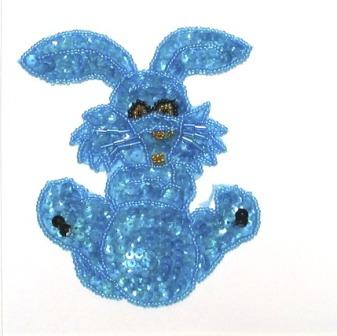 E711 Turquoise Bunny Sequin Beaded Applique 4.25"-easter,bunny,holiday,sequin,beaded,mauve