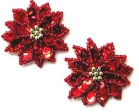 E730 (pr) Set of ( 2 ) Red Poinsettia Beaded Sequin Applique