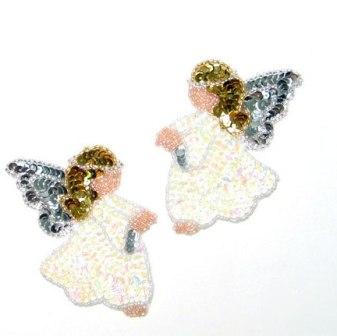 E799  Angel Mirror Pair Beaded Sequin Appliques 1.25"-mirror,pair,angel,sequin,bead,beaded,applique