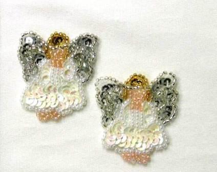 E868pr Religious Angel Sequin Beaded Appliques 1.75"-angel,christmas,religious,applique,sequin,beaded, 