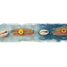 P6060 Denim Shell Button Fringe Trim Pre-Cut 36"