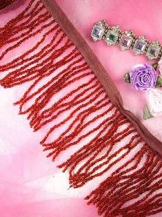 T1001 Brick Red Beaded Fringe Trim 3"