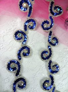 T8136 Blue Silver Rhinestone Curl Sequin Beaded Trim