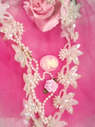 T8634  Crystal AB  Flower Sequin Beaded Applique or Trim