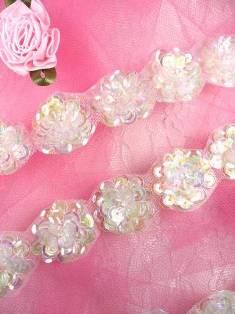 T8900 Crystal  Ab Pearl Flower Sequin  Appliques or Trim 1"