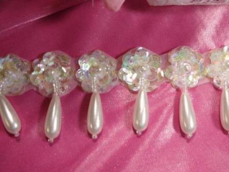 T8900D  Crystal AB Pearl Sequin Beaded Applique or Trim