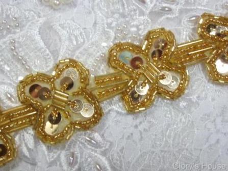 T8918 Gold X Sequin Beaded Applique or Trim 1.5"