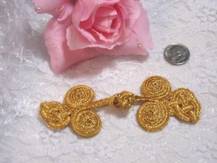 0251  Gold Triple Swirl Frog Button Closure 4"-gold,embellishment,triple,swirl,frog,button,closure,sewing,clothing