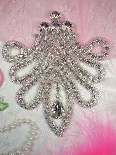 TS10 Silver Crystal Clear Rhinestone Applique Embellishment 4.5"