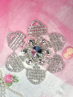 TS11 Silver Crystal Clear Rhinestone Applique Embellishment 5"