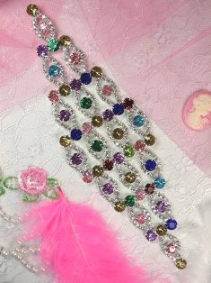 TS16 Silver Multi Color Rhinestone Applique Embellishment 7.75"