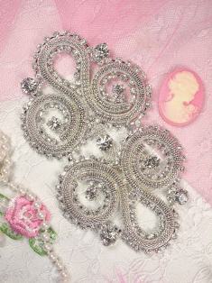 TS17 Silver Crystal Clear Rhinestone Applique Embellishment 4.5"
