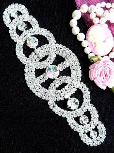 TS30 Silver Crystal Clear Rhinestone Applique Embellishment 5.75"