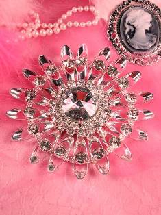 TS44 Silver Crystal Clear Rhinestone Applique Embellishment 4.25"