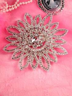TS45 StarBurst Silver Crystal Clear Rhinestone Applique Embellishment 4.5"
