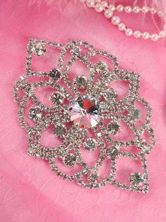 TS46 Silver Crystal Clear Rhinestone Applique Embellishment 4.25"