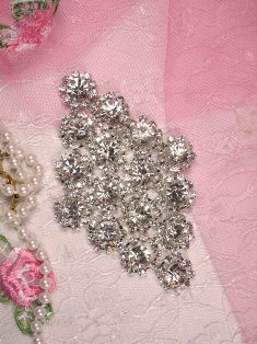 RMTS6ABC  REDUCED Silver Crystal Clear Diamond Rhinestone Applique Embellishment 3.5"