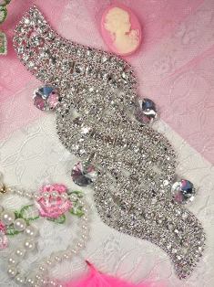 TS7 Silver Crystal Clear Wave Rhinestone Applique Embellishment 7"