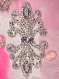 RMTS9 Silver Crystal Clear Diamond Rhinestone Applique Embellishment 7"