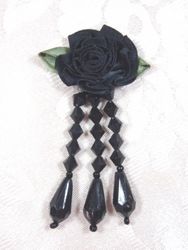 VD1  Black Floral Dangle Beaded Applique 3"-applique,beaded,black,floral,rose,dangle, 