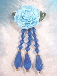 VD1  Lt.  Blue Royal Floral Dangle Beaded Applique 3"-applique,beaded,blue,floral,rose,dangle, 