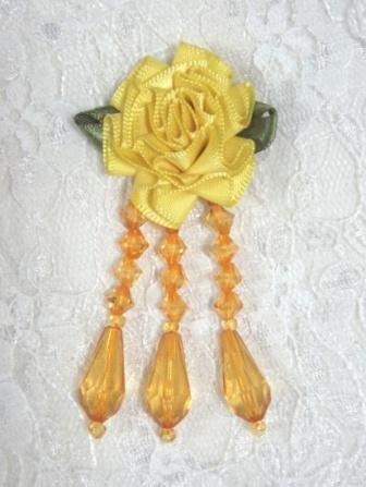 VD1 Yellow Floral Dangle Beaded Applique 2.75"-yellow,floral,rose,dangle,beaded,applique, 