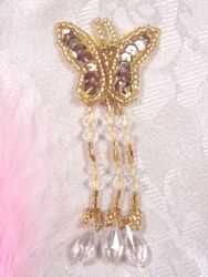 VD14  Gold Butterfly Dangle Beaded Sequin Applique 3"-applique,butterfly,floral,rose,dangle,beaded, 