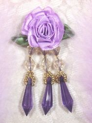 VD2  Lavender Purple Floral Dangle Beaded Applique 3"-applique,purple,floral,rose,dangle,beaded, 